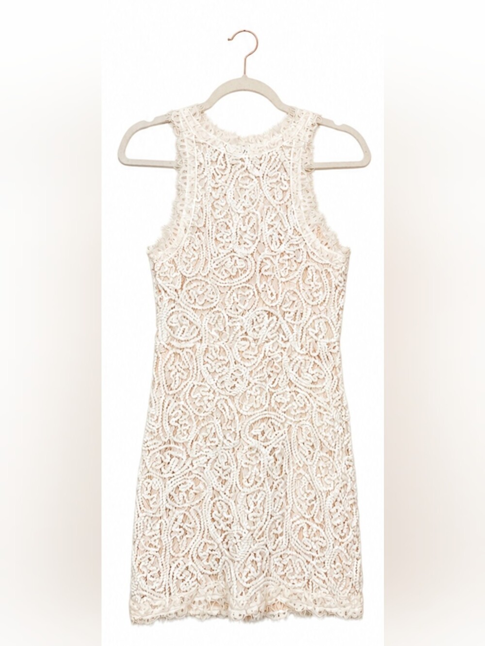 Mansion Cream Ivory Rope Lace Sleeveless Mini Dress Medium High Neck Semi Lined